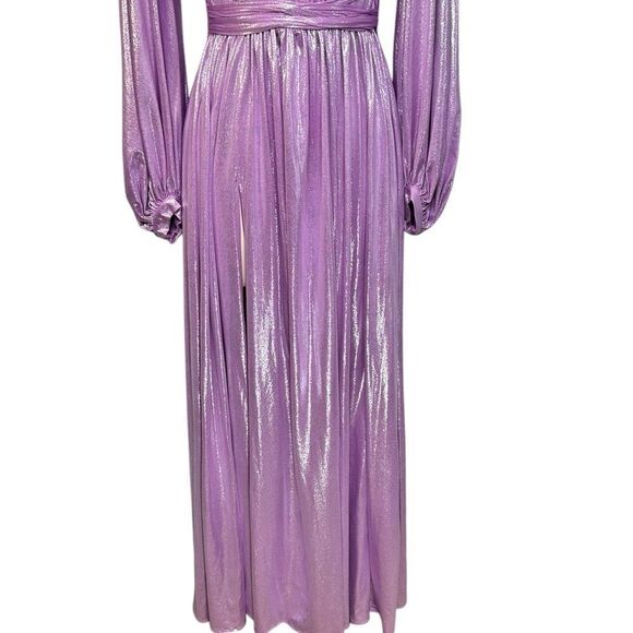 Bronx and Banco Zoe Lavender Shimmer Puff Sleeve Gown| M - Picture 7 of 13